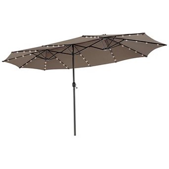 Costway 15FT Twin Patio Double-Sided Umbrella 48 Solar LED Lights Crank Outdoor