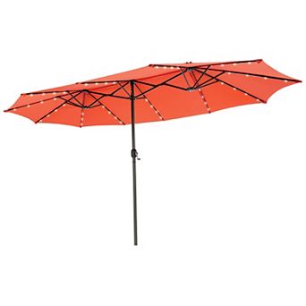 Costway 15FT Twin Patio Double-Sided Umbrella 48 Solar LED Lights Crank Outdoor