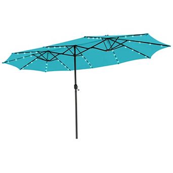 Costway 15FT Twin Patio Double-Sided Umbrella 48 Solar LED Lights Crank Outdoor