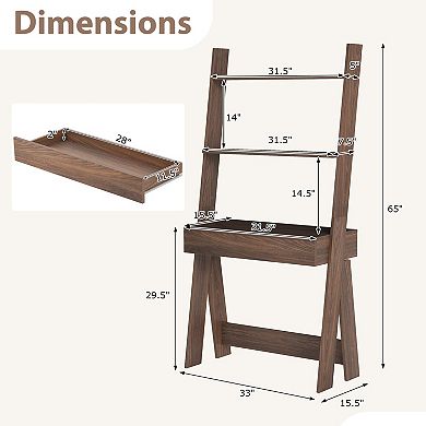 Costway Home Office Ladder Desk Wall-Leaning Laptop Workstation with Storage Shelves