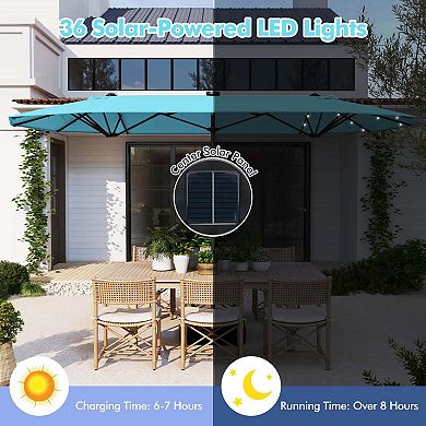 Costway 13FT Double-sided Patio Umbrella with Solar Lights Crank Handle Umbrella Base