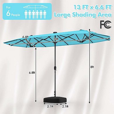 Costway 13FT Double-sided Patio Umbrella with Solar Lights Crank Handle Umbrella Base