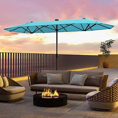 Costway 13FT Double-sided Patio Umbrella with Solar Lights Crank Handle Umbrella Base