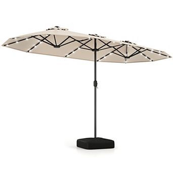 Costway 13FT Double-sided Patio Umbrella with Solar Lights Crank Handle Umbrella Base