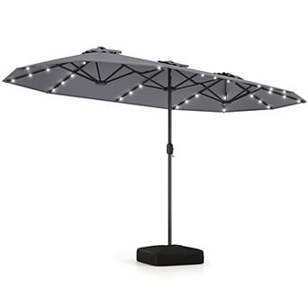 Costway 13FT Double-sided Patio Umbrella with Solar Lights Crank Handle Umbrella Base