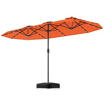 Costway 13FT Double-sided Patio Umbrella with Solar Lights Crank Handle Umbrella Base