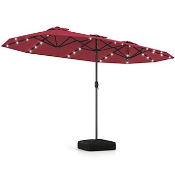 Costway 13FT Double-sided Patio Umbrella with Solar Lights Crank Handle Umbrella Base