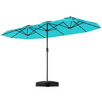 Costway 13FT Double-sided Patio Umbrella with Solar Lights Crank Handle Umbrella Base
