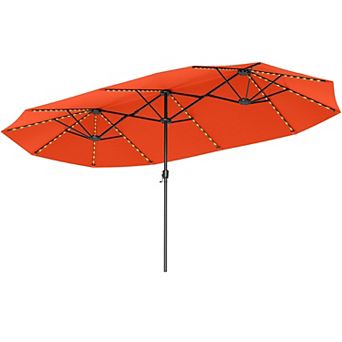 Costway 15.5 FT Extra-Large Patio Umbrella with LED Solar Lights & 12 Heavy-Duty Ribs