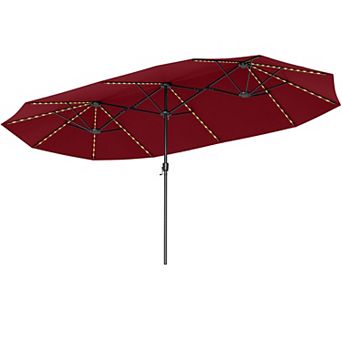 Costway 15.5 FT Extra-Large Patio Umbrella with LED Solar Lights & 12 Heavy-Duty Ribs