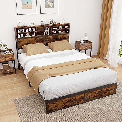 Costway Bed Frame with Charging Station Storage Headboard Under-bed Storage Space