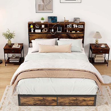 Costway Bed Frame with Charging Station Storage Headboard Under-bed Storage Space