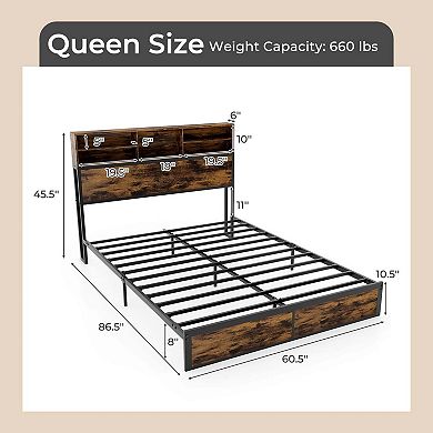 Costway Bed Frame with Charging Station Storage Headboard Under-bed Storage Space
