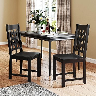 Costway Dining Chair Set with Rubber Wood Frame & Leaf-shape High Back for Kitchen