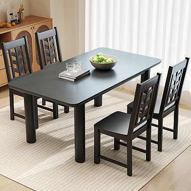 Costway Dining Chair Set with Rubber Wood Frame & Leaf-shape High Back for Kitchen
