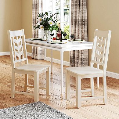 Costway Dining Chair Set with Rubber Wood Frame & Leaf-shape High Back for Kitchen