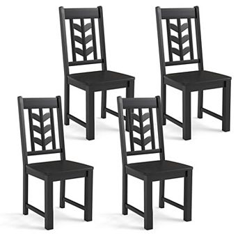 Costway Dining Chair Set with Rubber Wood Frame & Leaf-shape High Back for Kitchen