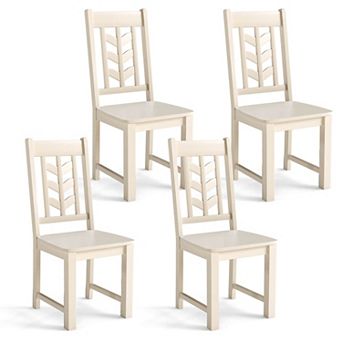 Costway Dining Chair Set with Rubber Wood Frame & Leaf-shape High Back for Kitchen