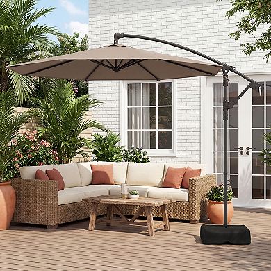 Costway 10 FT Offset Hanging Umbrella with Base Patio Cantilever Umbrella 360° Rotation