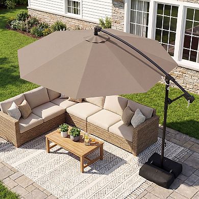 Costway 10 FT Offset Hanging Umbrella with Base Patio Cantilever Umbrella 360° Rotation