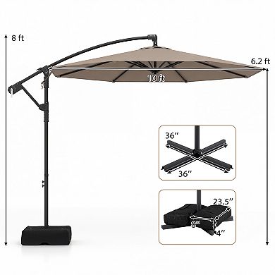 Costway 10 FT Offset Hanging Umbrella with Base Patio Cantilever Umbrella 360° Rotation