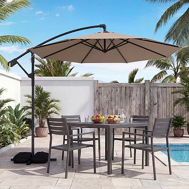 Costway 10 FT Offset Hanging Umbrella with Base Patio Cantilever Umbrella 360° Rotation