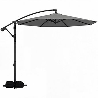 Costway 10 FT Offset Hanging Umbrella with Base Patio Cantilever Umbrella 360° Rotation