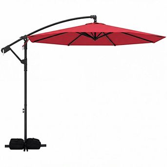 Costway 10 FT Offset Hanging Umbrella with Base Patio Cantilever Umbrella 360° Rotation