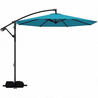 Costway 10 FT Offset Hanging Umbrella with Base Patio Cantilever Umbrella 360° Rotation