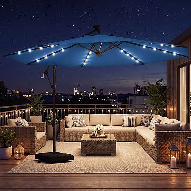 Costway 10 FT Solar Offset Hanging Umbrella Patio Cantilever Umbrella with 32 LED Lights
