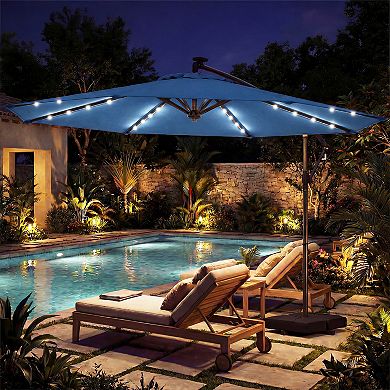 Costway 10 FT Solar Offset Hanging Umbrella Patio Cantilever Umbrella with 32 LED Lights