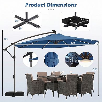Costway 10 FT Solar Offset Hanging Umbrella Patio Cantilever Umbrella with 32 LED Lights