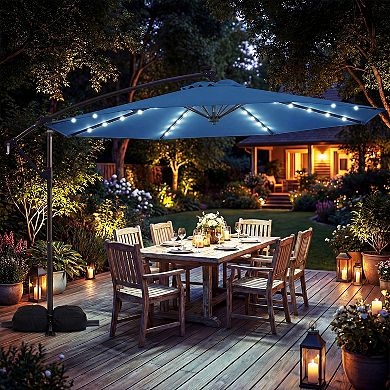 Costway 10 FT Solar Offset Hanging Umbrella Patio Cantilever Umbrella with 32 LED Lights