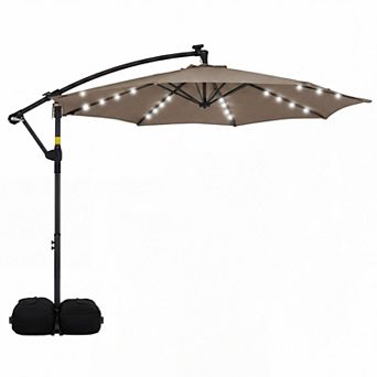 Costway 10 FT Solar Offset Hanging Umbrella Patio Cantilever Umbrella with 32 LED Lights