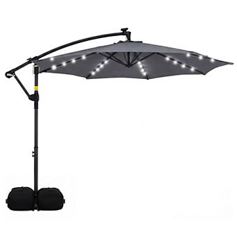 Costway 10 FT Solar Offset Hanging Umbrella Patio Cantilever Umbrella with 32 LED Lights