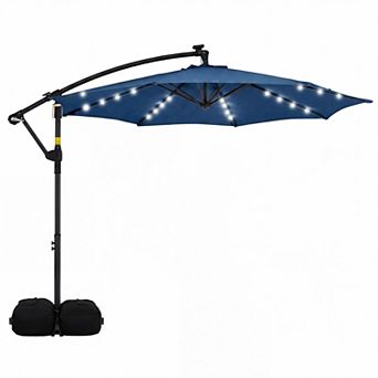 Costway 10 FT Solar Offset Hanging Umbrella Patio Cantilever Umbrella with 32 LED Lights