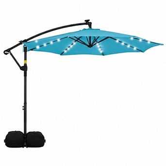 Costway 10 FT Solar Offset Hanging Umbrella Patio Cantilever Umbrella with 32 LED Lights
