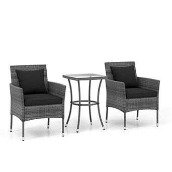Costway 3 pc Patio Furniture Set with Cushioned Patio Chairs & Tempered Glass Coffee Table