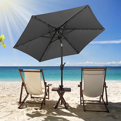 Costway 7.5 ft Solar Powered Patio Umbrella with LED Lights Push Button Tilt Crank Handle