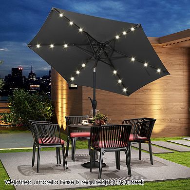 Costway 7.5 ft Solar Powered Patio Umbrella with LED Lights Push Button Tilt Crank Handle