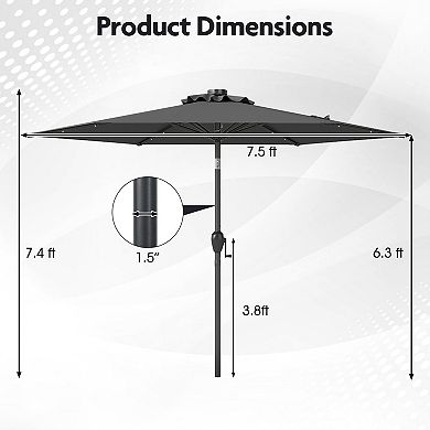Costway 7.5 ft Solar Powered Patio Umbrella with LED Lights Push Button Tilt Crank Handle