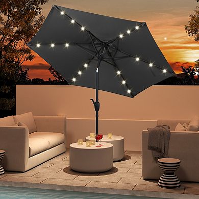 Costway 7.5 ft Solar Powered Patio Umbrella with LED Lights Push Button Tilt Crank Handle