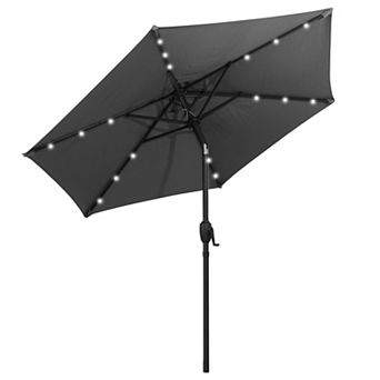 Costway 7.5 ft Solar Powered Patio Umbrella with LED Lights Push Button Tilt Crank Handle