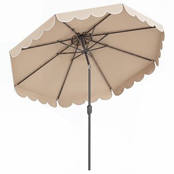 Costway 10 FT Patio Umbrella with Crank Tilt Adjustment Ruffles Vented Top 8 Ribs