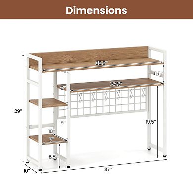 Costway Desk Shelf 4-Tier Desktop Display Rack with Metal Grid Panel & 6 Hooks