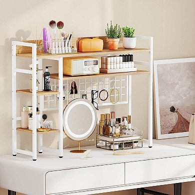 Costway Desk Shelf 4-Tier Desktop Display Rack with Metal Grid Panel & 6 Hooks