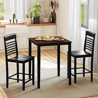 Costway Counter-Height Dining Chair Set with Footrests Solid Wood Frame Modern