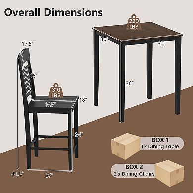Costway Counter-Height Dining Chair Set with Footrests Solid Wood Frame Modern