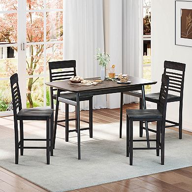 Costway Counter-Height Dining Chair Set with Footrests Solid Wood Frame Modern