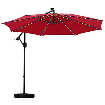 Costway 10 FT Solar Offset Hanging Umbrella with 96 Solar Multi-colored Flowing LED Lights